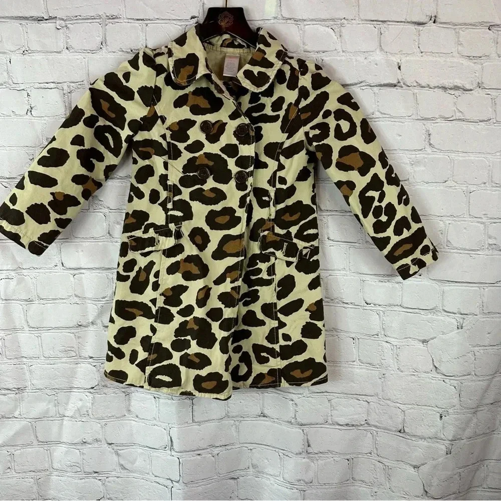 gymboree 2013 animal print leopard lined trench coat sz small 5-6 missing belt